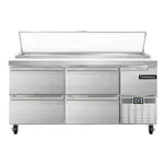 Continental Refrigerator PA68N-D, Refrigerated Counter, Pizza Prep Table, 68" W, (2) 12 X 20 X 6 Pans, Made In USA
