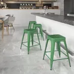 Flash Furniture CH-31320-24-GN-GG, Indoor Outdoor Barstools, Stackable, Green, Industrial