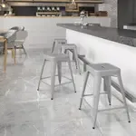 Flash Furniture CH-31320-24-SIL-GG, Indoor Outdoor Barstools, Stackable, Silver, Industrial