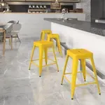 Flash Furniture CH-31320-24-YL-GG, Indoor Outdoor Barstools, Stackable, Yellow, Industrial