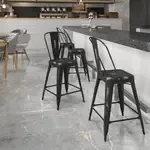 Flash Furniture , ET-3534-24-BK-GG, Indoor Outdoor Barstools, Stackable, Bistro