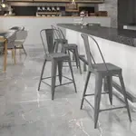 Flash Furniture , ET-3534-24-SIL-GG, Indoor Outdoor Barstools, Stackable, Bistro