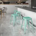 Flash Furniture ET-BT3503-24-MINT-GG, Indoor Outdoor Barstools, Stackable, Green, Industrial